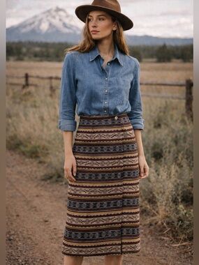 Vintage Pendleton Wool Southwestern Print Midi Skirt